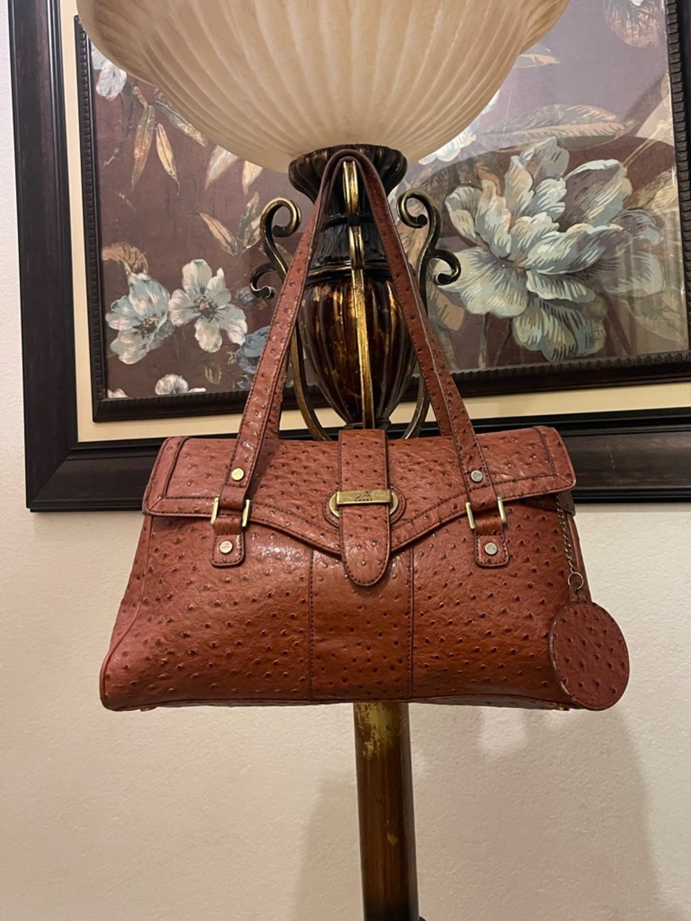 Koret Tan Ostrich-Style Leather Satchel with Top Handles
